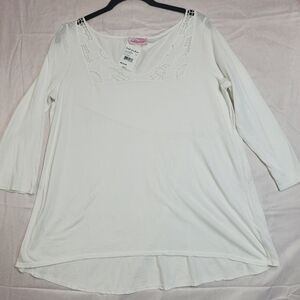Fresh Produce Women's White Lace Detail Top Size Medium